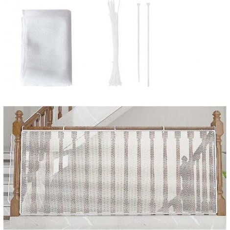 Kindersicherheitsnetz, XU, Babysicherheitsnetz für Balkon und Treppe, 300 x 79 cm, robustes, verstellbares Treppengeländer aus Netzgewebe, Sicherheitsbarriere für Katzen und Spielzeug, Weiß - KZQ (1/4)