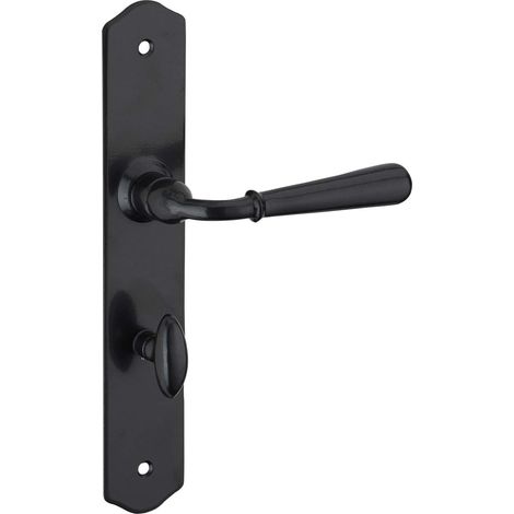 1 - Poignée de Porte - Condamnation - Acier Patiné - Pour Salle de Bain et Toilette - Carré 7 mm - Entraxes 195 mm - Gris