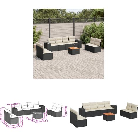 Salon de jardin 9 pcs avec coussins noir résine tressée - Ensemble Salon De Jardin - Salon De Jardin Extérieur - Meuble De Jardin - Mobilier De Jardin - Résine Tressée - Home & Living (1/3)