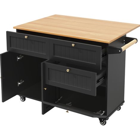 Isla de cocina multifuncional negra con ruedas, MDF y metal, 133 x 37,3 x 88 cm (1/5)