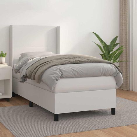 Cama box spring con colchón cuero sintético blanco 90x190 cm (1/5)