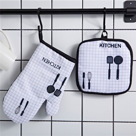 1 Gants de Four + 1 Maniques, Gant Coton Doublure, Gants de Four à Micro-Ondes,pour Cuisine, grillade, Cuisson,Patisserie (1/3)