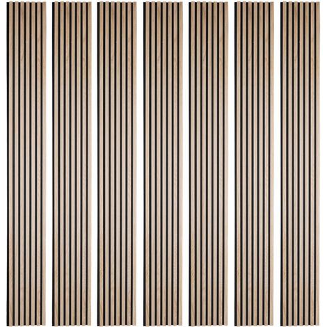 Decoon – Pack de 7 panneaux décoratifs muraux en tasseaux bois – Dimensions 250x30cm – Lamelles chêne clair véritable – 5,25m² pour mur TV