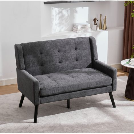 Banc 2 places capitonné en lin gris foncé OKMYHOME (1/5)