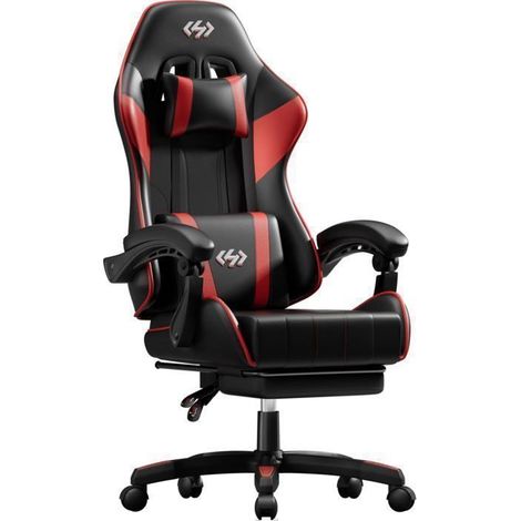 EcoFurnix, ergonomic office chair, with headrest, adjustable backrest - lumbar support - footrest, Black and Red (1/5)