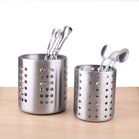 Porte-Ustensiles - Acier Inoxydable - Pour Cuillères Spatules Fourchettes Fouets - Plan De Travail Cuisine - Lot De 2 (1/5)