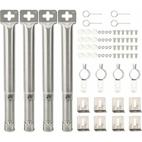 Lot de 4 Tuyau, Acier inoxydable, Réglable, Accessoire barbecue à gaz, Remplacement brûleur, Argent (1/5)
