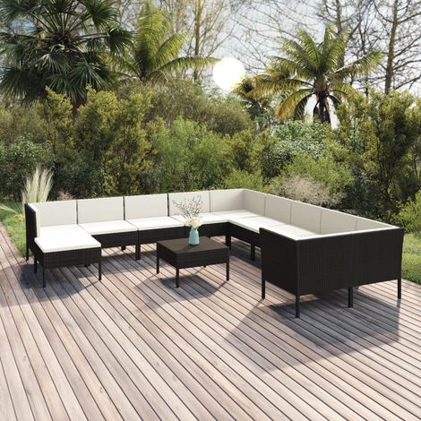12-tlg. Garten-Lounge-Set mit Auflagen Poly Rattan Schwarz (1/5)