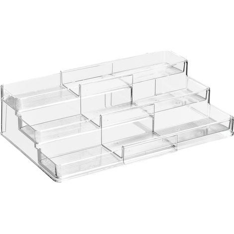 Étagère à épices pour placards et plans de travail – support à épices extensible en plastique pour une organisation optimale de la cuisine – organisateur de cuisine pratique à 3 niveaux – transparent (1/2)