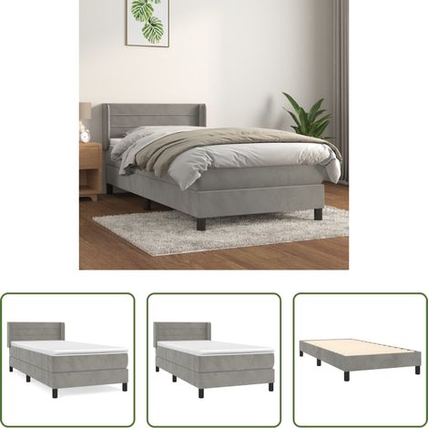 Samtbett - Boxspringbett mit Matratze Hellgrau 90x200 cm Samt (1/5)