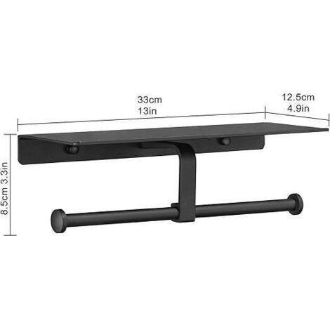 Porte Rouleau de Papier Toilette Hygiénique sans Perçage avec Etagère de Téléphone Portable Support Mural Double Porte-papier toilette pour Salle de Bains (Noir) (1/5)