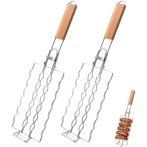 2 pièces Grille à saucisses Pliable, Pince à Barbecue Pliable Portable, Accessoires pour Barbecue, Gril à saucisses (1/5)
