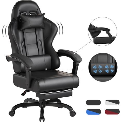 Fauteuil gaming DEVOKO - Fauteuil gaming ergonomique inclinable - Avec repose-pieds rétractable - Hauteur réglable - Appuie-tête, soutien lombaire, capacité de charge de 150 kg, noir et gris (1/5)