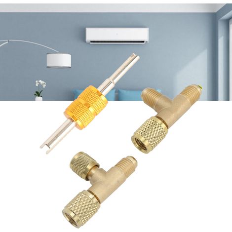 Adaptateur Té de Purge 1/4 SAE en Cuivre, Accessoire Té Rapide avec Adaptateur d'Obturateur pour Gaz R22/R12/R134 (1/5)