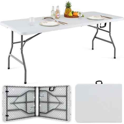 Table à manger pliante 180 x 75 x 73,5 cm robuste avec poignée antidérapants tendance design en HDPE blanc
