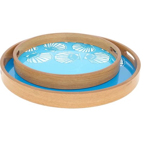 Plateaux en bois émaillé Coquillages (Lot de 2) (1/4)