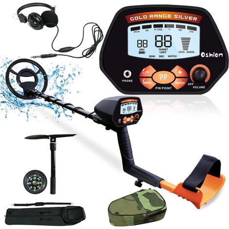 MDA1 Metal Detector Orange Contains Helmet, Bag, Iron Plug New Metal Detector Waterproof LCD Discrimination Mode 10 Inch Metal Detector Treasure Finder Tool With