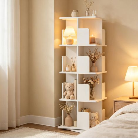 Librería giratoria 39,5 x 39,5 x 128 cm en madera de ingeniería E1 blanca OKMYHOME (1/4)