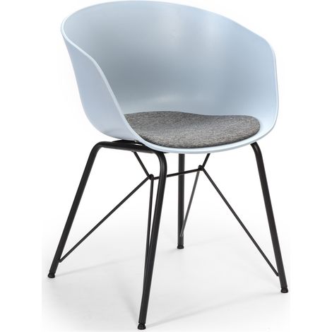 Sillón butaca Comedor Alba Color Azul, Patas de Metal, Asiento tapizado, 59 x 55,5 x 79 cm