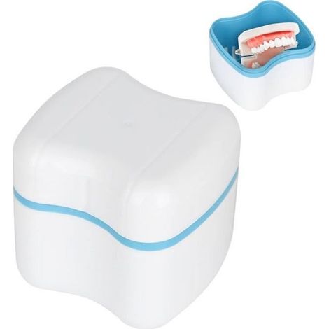 VINGVO Cas de dentier 3 Couleurs Caisse de Stockage de Fausses Dents de Dentier avec Filtre(Bleu) (1/4)