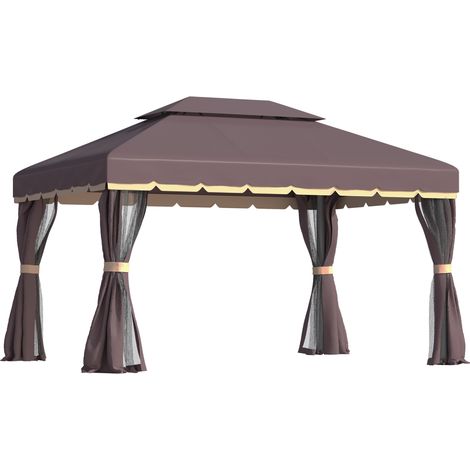 Pavillon de jardin 390 x 290 x 280 cm avec 4 côtés, structure aluminium et toit rigide en polycarbonate (1/5)