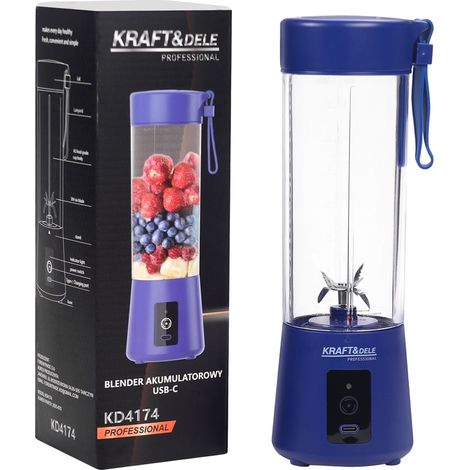 Wiederaufladbarer USB-C-Standmixer 400 ml Blau  Kraft&Dele