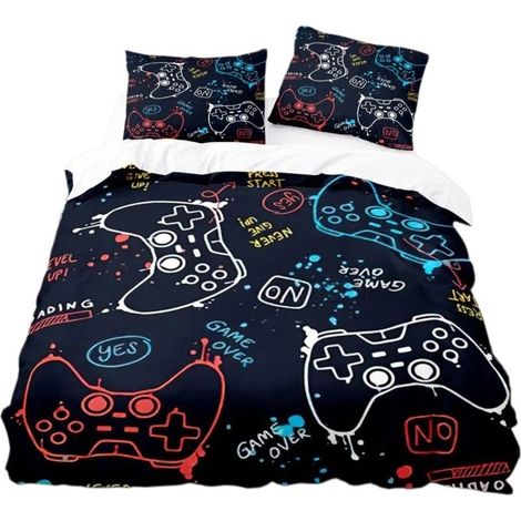Housse de couette motif manette de jeu, microfibre, 2 personnes, literie jeux vidéo, taille King 220 x 240 cm (1/5)