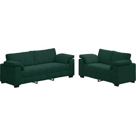 Juego de sofá de 2 piezas con cojines, terciopelo verde oscuro vidaXL
