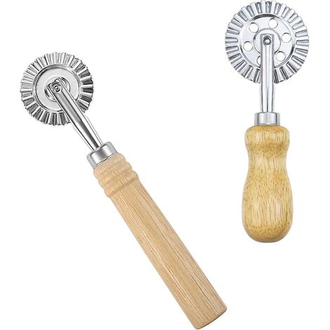 Juego profesional de 2 cortadores de masa para repostería (16 cm y 14 cm) - Mango de roble - Para pizza, pasta y galletas (1/5)