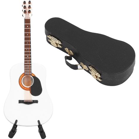 Mini guitare décorative en bois avec support et coffret de rangement, ornement exquis pour salon et chambre (1/5)