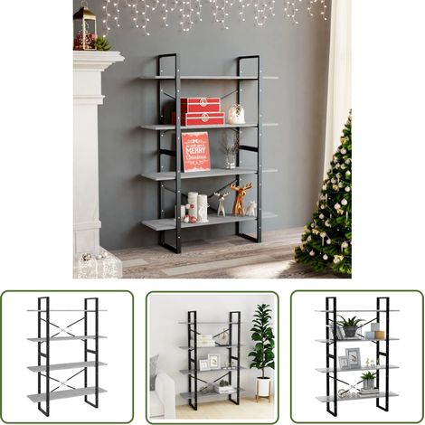 The Living Store Bücherregal 4 Fächer Betongrau 100x30x140 cm Holzwerkstoff - Industrielles Design - Bücherregal - Holzwerkstoff - Betongrau - 4 Fachböden (1/5)
