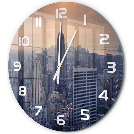Horloge Murale Ronde Idée Cadeau Verre Trempé Silencieuse Design Moderne Manhattan, New York fi 60 cm (1/5)