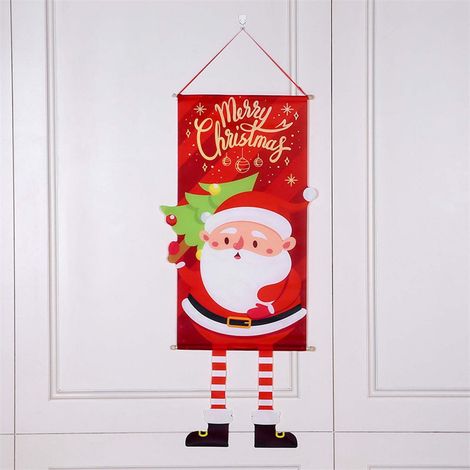 Drape De Noël - Bannière En Polyester Pour Porte Fenêtre Mur - Motif Père Noël Et Bonhomme De Neige - 104 x 40 cm - 1 Pièce (1/4)