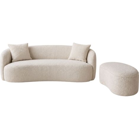 Canapé NYJY con otomana baúl en boucle – Beige champán – 180 x 67 x 131 cm (1/5)