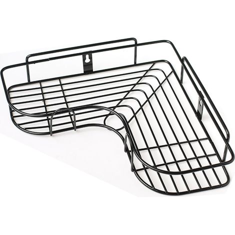 Étagère de rangement d'angle en fer forgé pour salle de bain, anti-balancement, avec 2 crochets, sans perçage, étagère murale solide et sans trace, Noir, 217g (1/5)