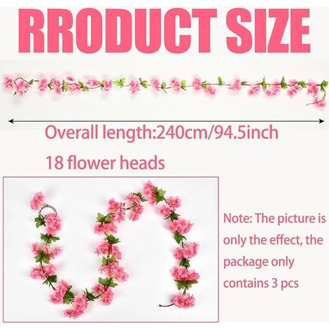 Guirlandes de Fleurs de Cerisier Artificielles 2.4m Fleurs en Soie, Décoration Suspendue pour Mariage, Maison, Jardin, Fête, Mur (1/4)