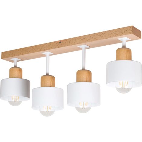 Lámpara de techo blanca de madera y metal de estilo escandinavo, 4xE27, iluminación LED moderna para salón, cocina, dormitorio, habitación infantil, loft. (1/5)