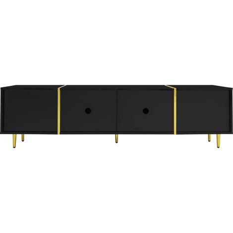Set mobile TV e tavolino da salotto nero lucido con dettagli dorati in MDF MODENUIT (1/5)