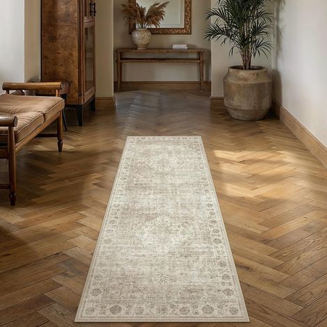 Vintage Tapis Couloir 60x180cm Antidérapant Beige Long Rug (1/5)