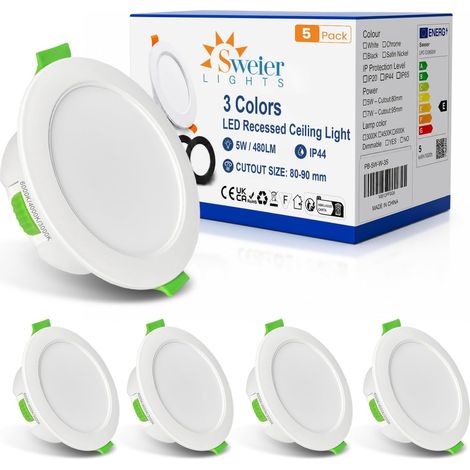 Spot Encastrés LED 5W Ultra Fins Gradables Température de Couleur Réglable (3000K/4000K/6000K) Étanchéité IP44 pour Salle de Bain, Cuisine, Salon Design Mince 28mm Pack de 5 (1/5)