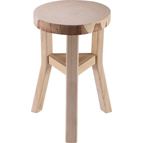 Idimex – Tabouret décoratif rond en bois de paulownia – Style campagne rustique – Léger et facile à déplacer – Prêt à l'emploi (1/4)