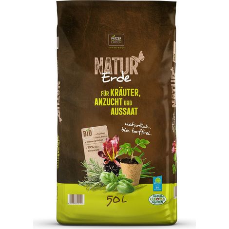 PATZER NATUR Erde BIO für Kräuter Anzucht & Aussaat torffrei - 50 Liter