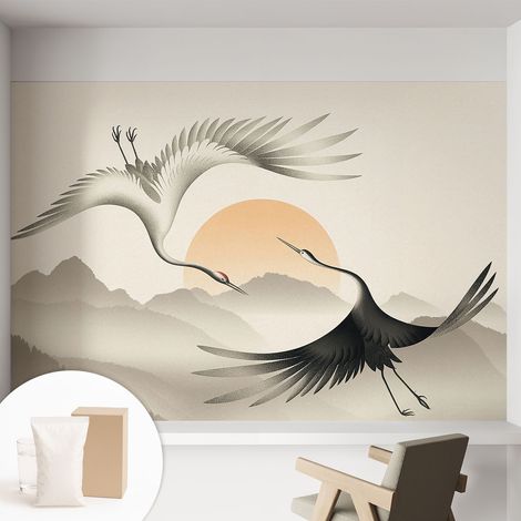 Papier peint intissé mural pour salon chambre à coucher tendance et originale - Colle incluse gratuite Grues de l'Est 152x104 cm (1/5)