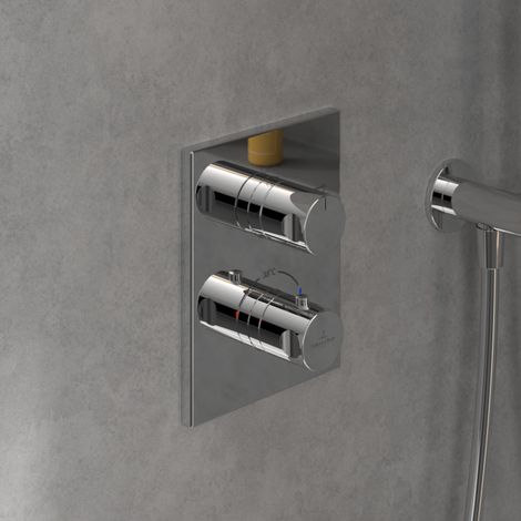 Villeroy & Boch Universal Taps & Fittings Fertigmontageset TVD00065300061 Unterputz-Duschthermostat, eckig, mit Zweiwege-Mengenregulierung, chrom