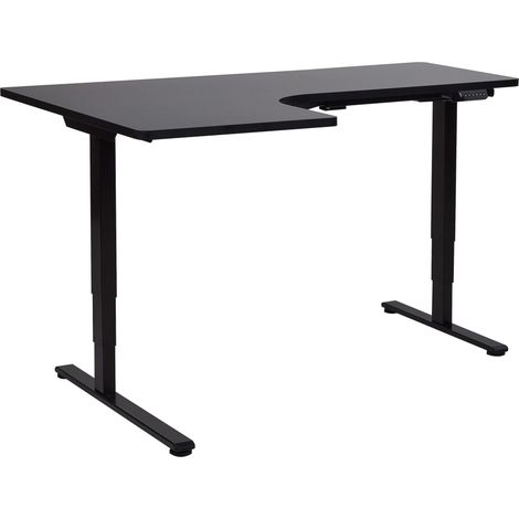 Bureau d'Angle à Gauche Réglable Electriquement Moderne en Forme de L 160 x 59 cm Plateau Noir Destines