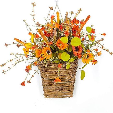 Décoration murale automnale : couronne de tournesols en panier, panneau de porte pour maisons de ferme (1/4)