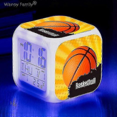 Réveil de basket-ball, montre électronique lumineuse multifonctionnelle à 7 couleurs changeantes, minuteur de réveil pour enfant, convient pour TW gris. (1/5)