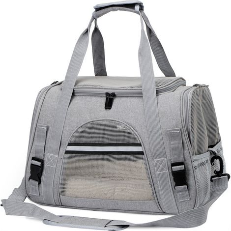 Sac de Transport pour Chat Chien, Caisse de Transport Chat Respirant et Pliable Cage Transport, Caisse de Transport Chat avec Bandoulière Réglable pour Le Voyage et Le Transport ( 432528CM,Gris) (1/3)