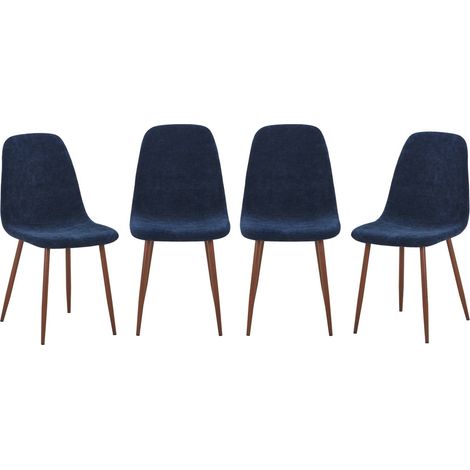 sweeek - Lot de 4 chaises décor bois teinte noyer et tissu bleu - Vera (1/5)