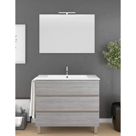 MUEBLE DE BAÑO ARAE CON LAVABO, ESPEJO Y TOALLERO GRIS CENIZA 60CM (1/5)